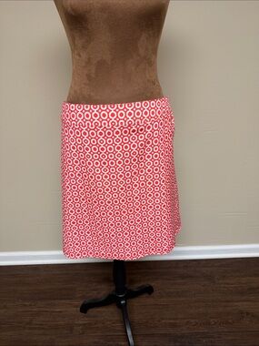 Coral and White Geometric wrap skirt 19”